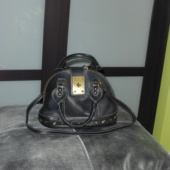 Le Solim Studded Black Leather Satchel - Picture 1 of 7
